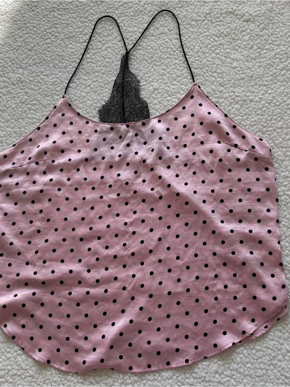 VS Pink & Black Polka Dot Lace Racerback Cami Tank Top L Coquette Dollette Y2K